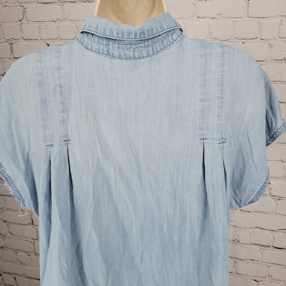 Cloth & Stone Anthropologie Blue Chambray Short Sleeve Dress Size Large L - Picture 8 of 15